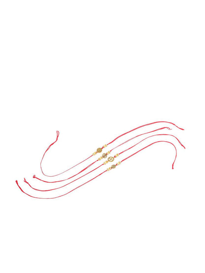 Anouk Set Of 4 Artificial Stones Studded & Beaded Swastik Thread Rakhis