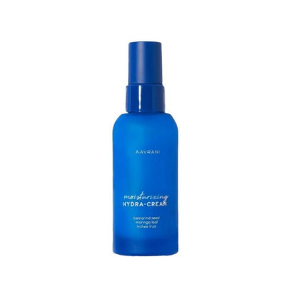 Aavrani Hydra-Moisturizer cream in a white jar, creamy texture visible, designed for face hydration and skin nourishment.