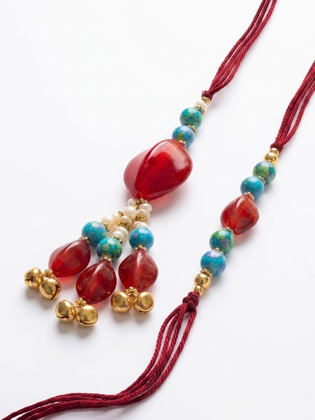 Anouk Set Of 2 Artificial Beads & Gold Toned Ghungroo Bhaiya Bhabhi Rakhi With Roli Chawal