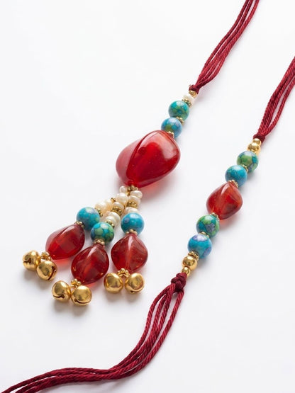 Anouk Set Of 2 Artificial Beads & Gold Toned Ghungroo Bhaiya Bhabhi Rakhi With Roli Chawal