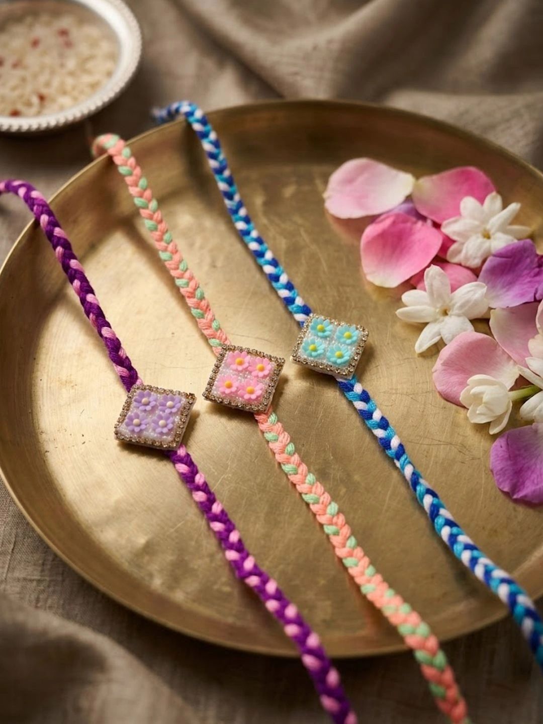 Anouk Set Of 3 Multicolor Ad Thread Rakhi With Roli Chawal Chandan Mishri