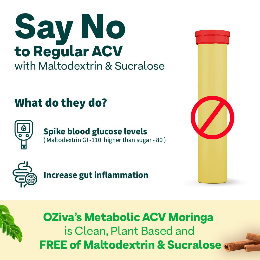 OZiva Metabolic ACV Moringa Effervescent Tablets for Control Cravings - Lemon Masala Flavor