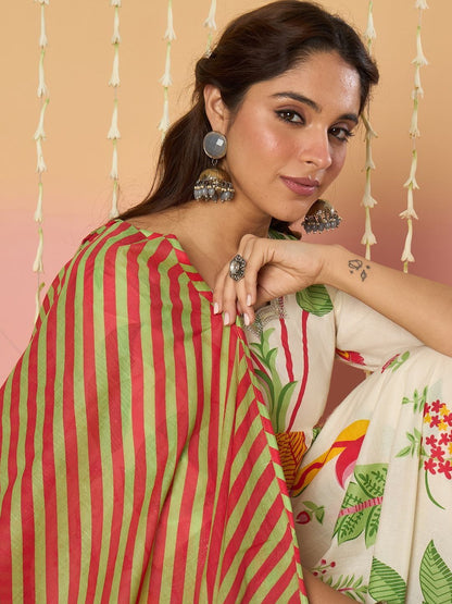 Women Ethnic Motifs Printed Panelled Pure Cotton Kurta with Trousers & Dupatta