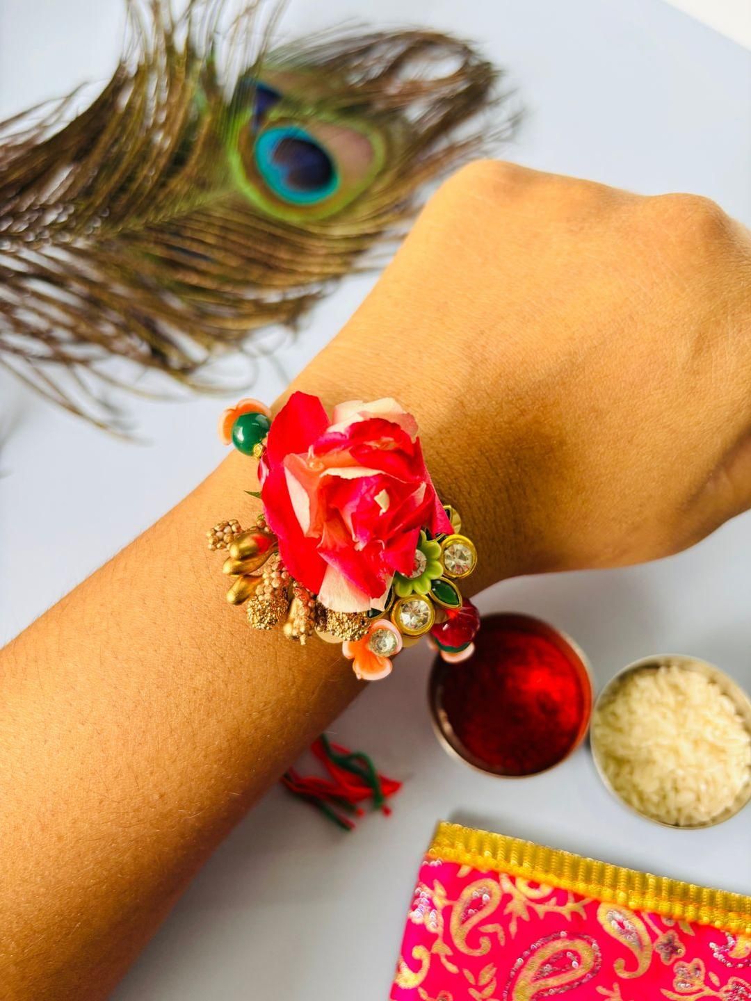 Anouk Set of 2 Floral Handmade Rakhi Set