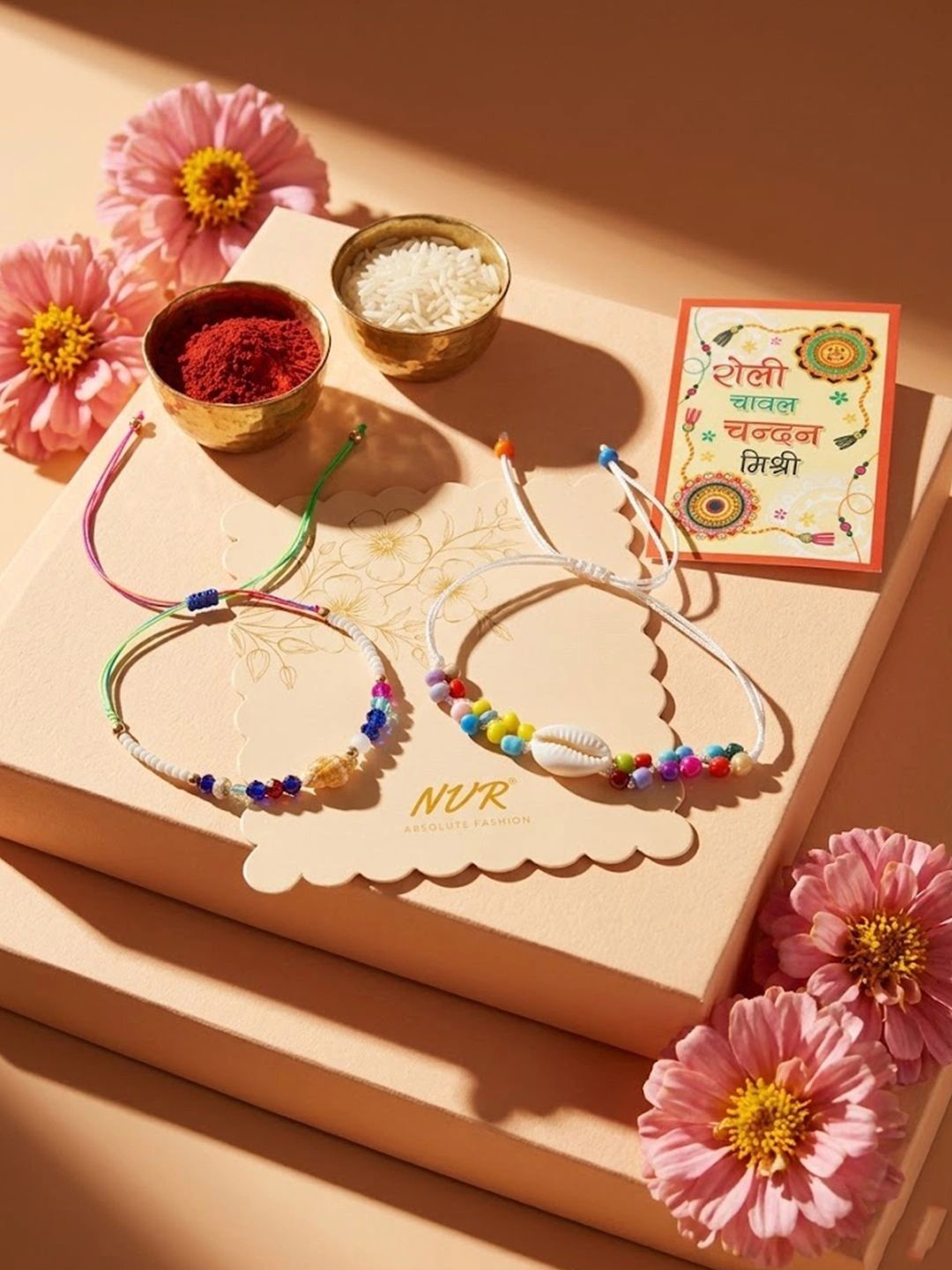 Anouk Set Of 2 Artificial Beads Thread Rakhi With Roli Chawal Chandan Mishri
