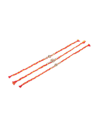 Anouk Pack Of 3 Kundan Studded Floral Design Rakhi With Roli Chawal Chandan & Mishri