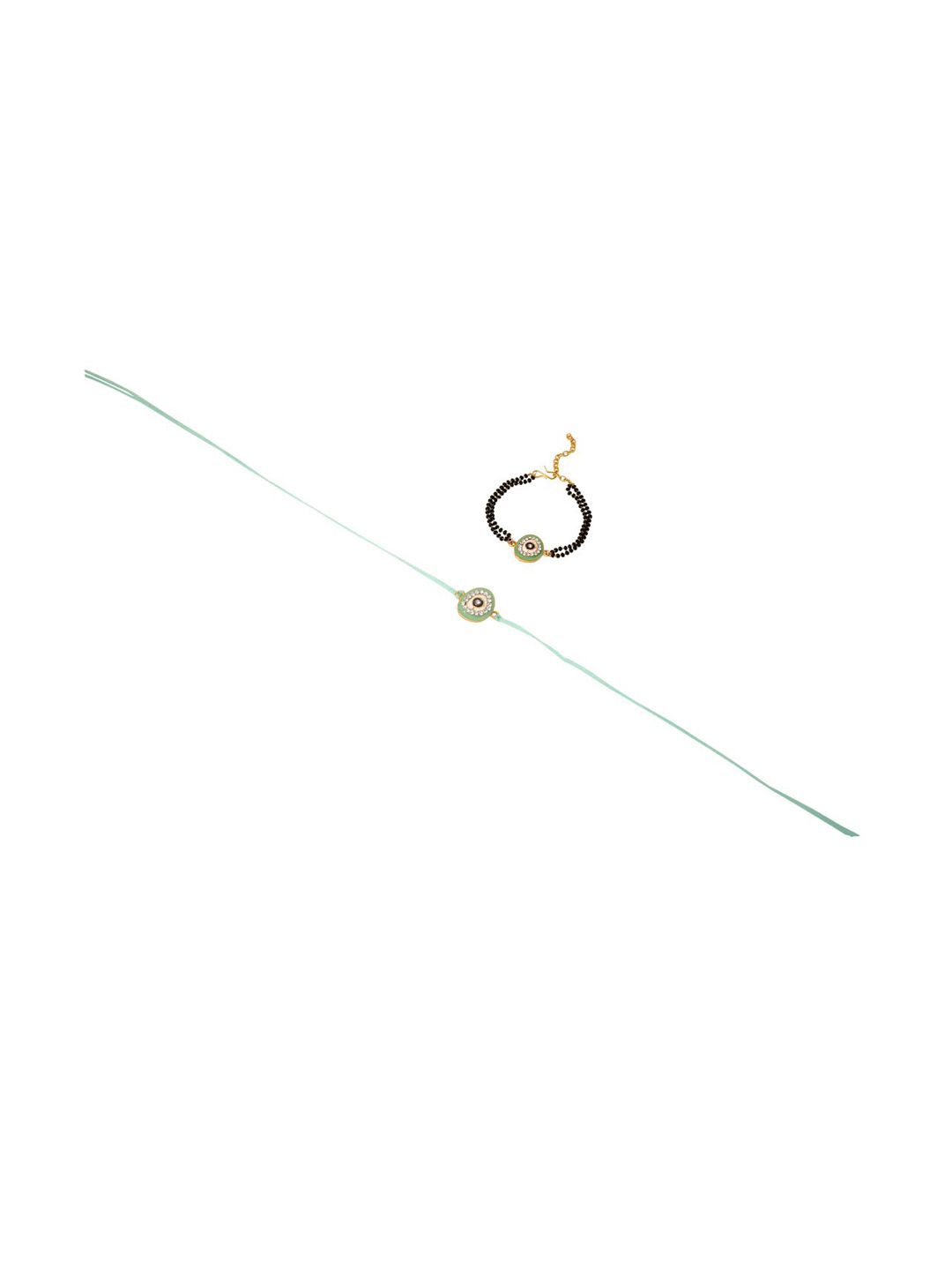 Anouk Set Of 2 Green Round Shape Artificial Stones Bhaiya Bhabhi Rakhi With Roli Chawal