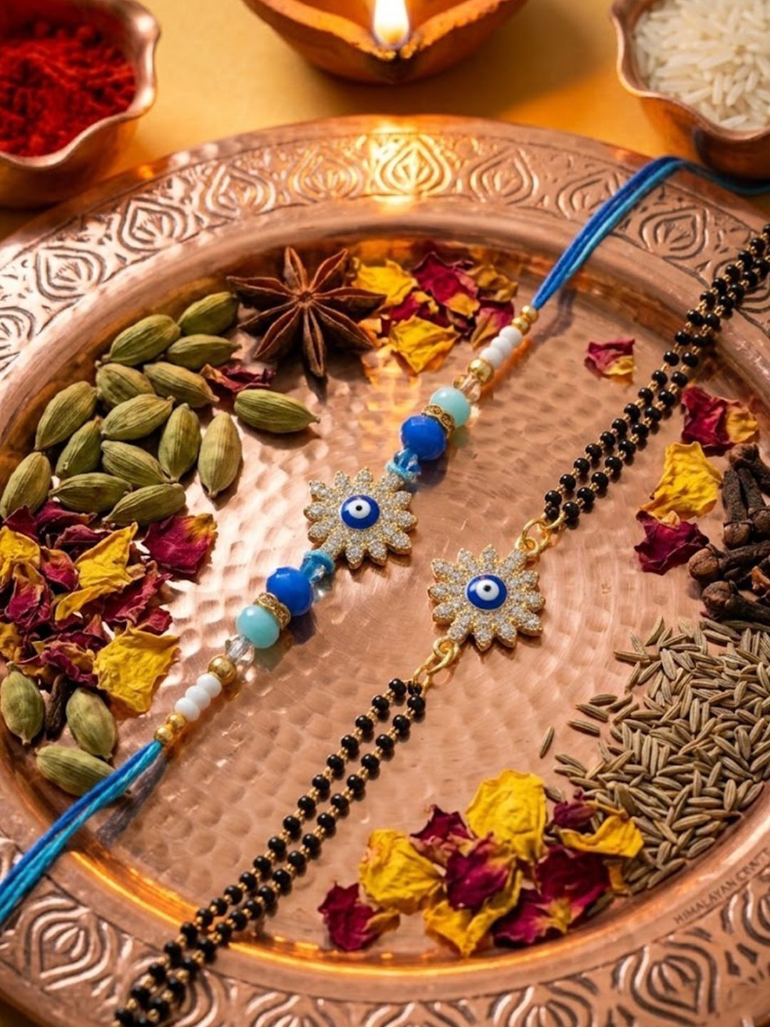 Anouk Set Of 2 Blue Evil Eye Artificial Stones Bhaiya Bhabhi Rakhi