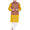Men's Mustard Cotton Blend Straight Jacket  Kurta and Pyjama Set
