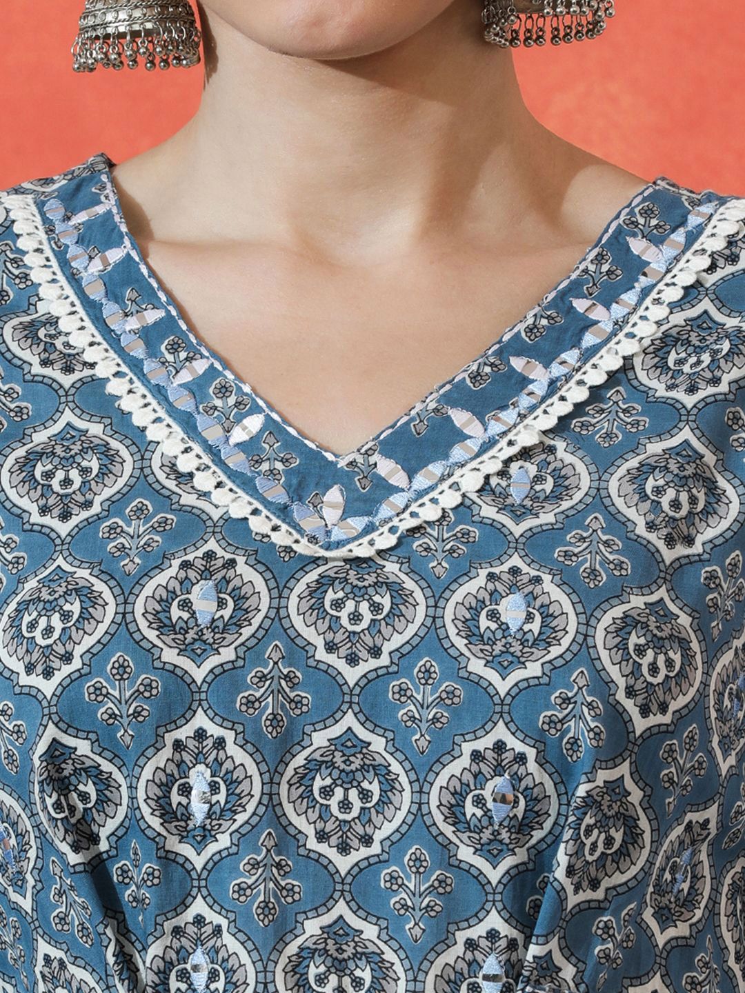 Indyancart SN Women's Floral Embroidered A-Line Pure Cotton Kurta With Trousers & Dupatta