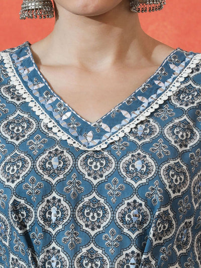 Indyancart SN Women's Floral Embroidered A-Line Pure Cotton Kurta With Trousers & Dupatta