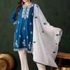 Dhiyona SN Women's Teal Blue Paisley Embroidered Thread Work Straight Kurta & Trouser With Dupatta