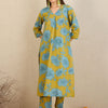 Dhiyona IE Floral Printed V-Neck A-Line Kurta with Trousers