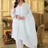 Dhiyona IE Women Ethnic Motifs Embroidered Regular Thread Work Pure Cotton Kurta with Trousers & With Dupatta