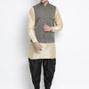 Men's Gold Silk Blend Straight Jacket  Kurta and Dhoti Set