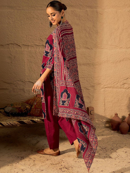 Women Ethnic Motifs Printed Regular Pure Cotton Kurta with Trousers & With Dupatta