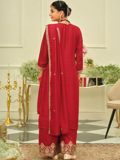 Indyancart IE Women Ethnic Motifs Embroidered Regular Kurta with Palazzos & With Dupatta