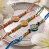 Dhiyona Set Of 3 Floral Design Multicolor Artificial Beads Thread Rakhi With Roli Chawal