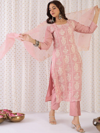 Women Ethnic Motifs Embroidered Regular Thread Work Kurta with Trousers & With Dupatta