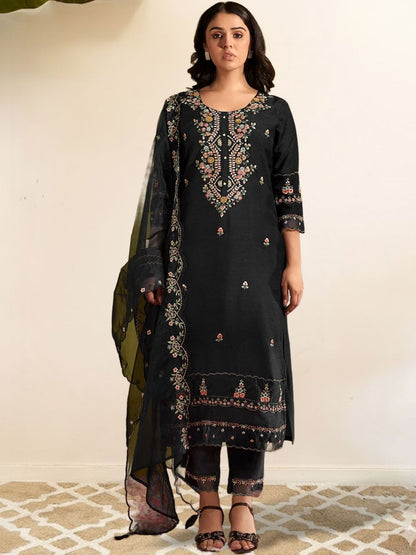Women Floral Embroidered Regular Thread Work Kurta with Trousers & With Dupatta