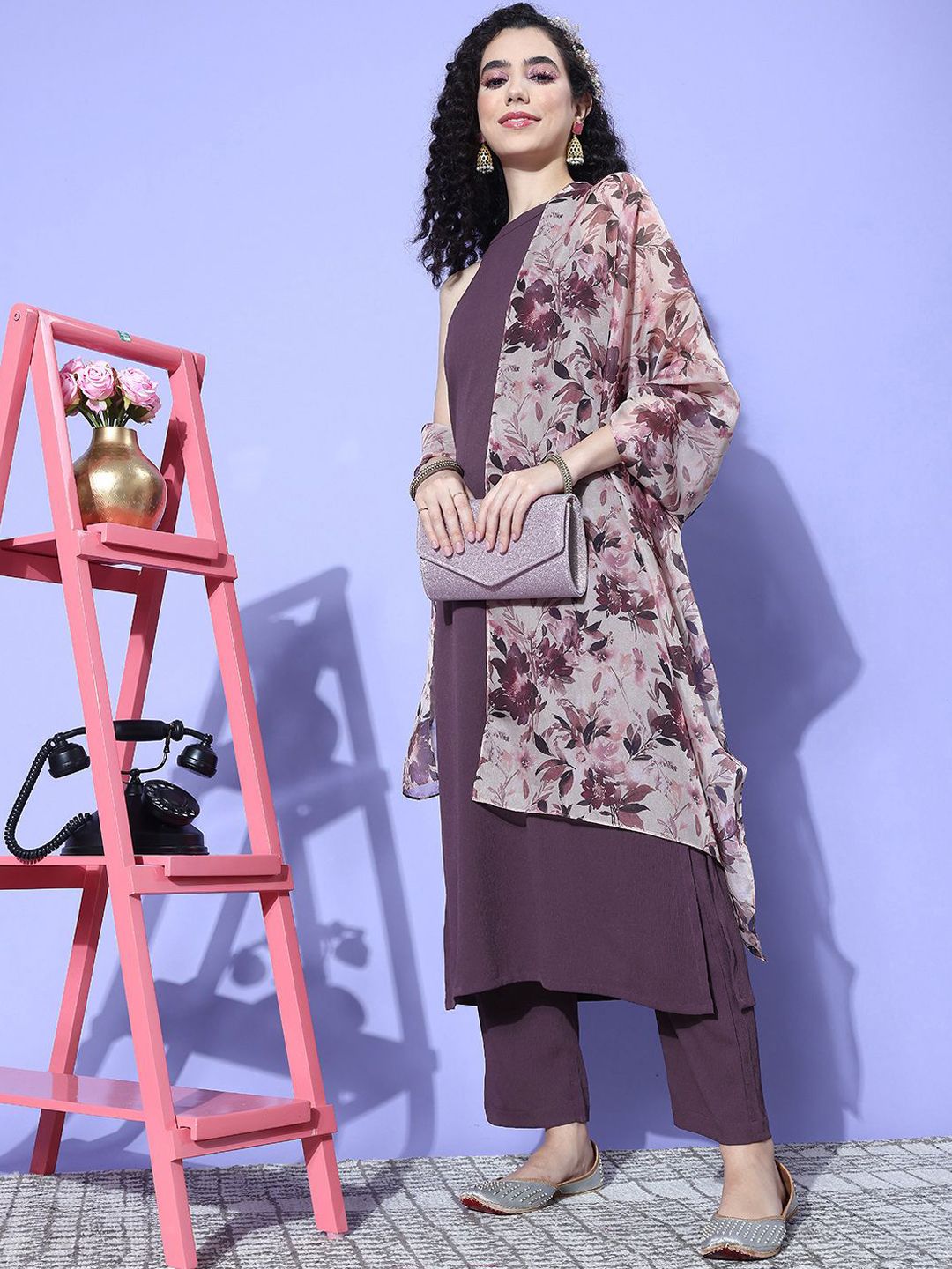 Indyancart VA Women's Regular Silk Crepe Kurta with Trousers & With Dupatta