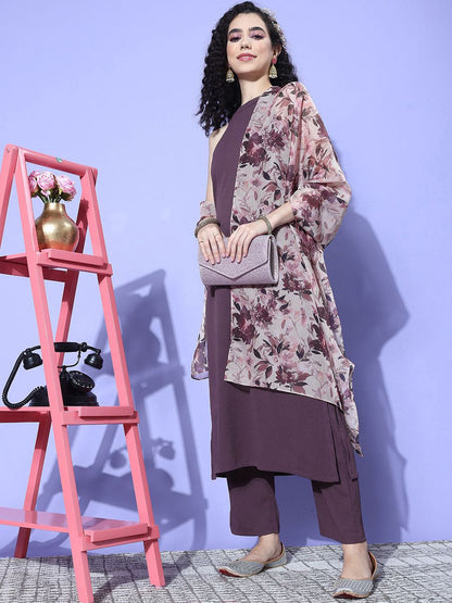 Indyancart VA Women's Regular Silk Crepe Kurta with Trousers & With Dupatta