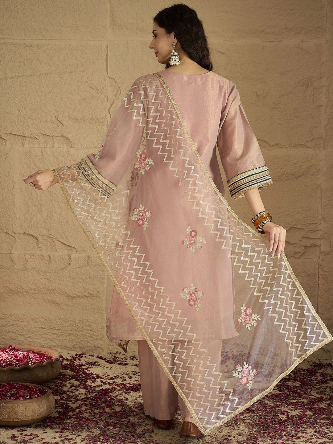 Indyancart VA Women Solid Kurta with Palazzo & Dupatta