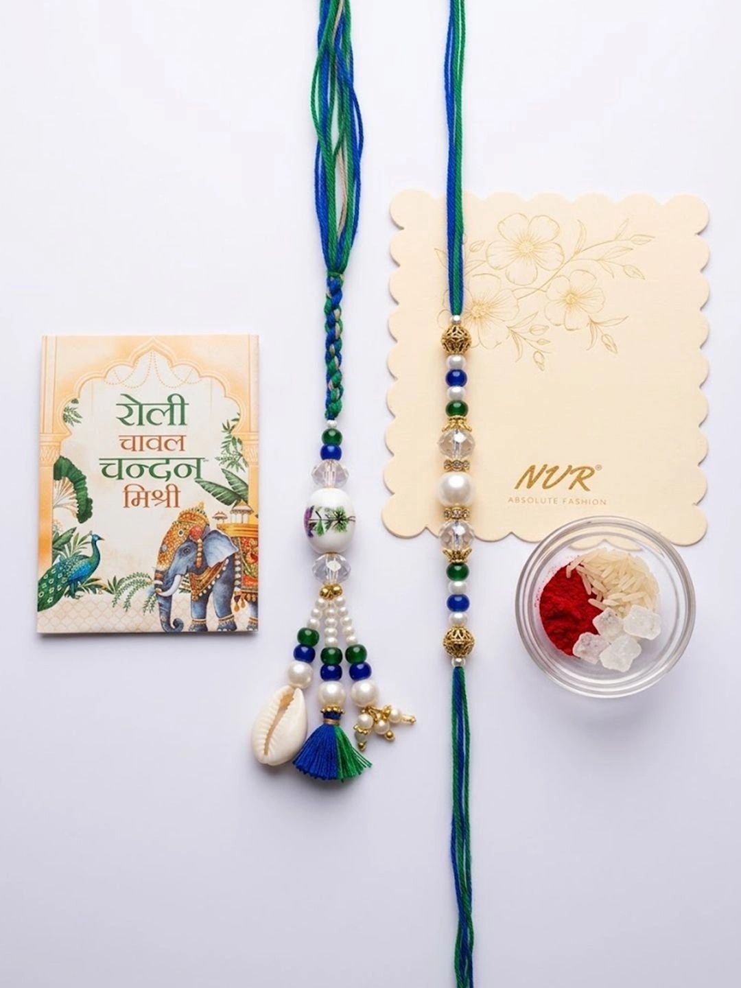 Anouk Set Of 2 Traditional Bhaiya Bhabhi Rakhi With Roli Chawal Chandan Mishri