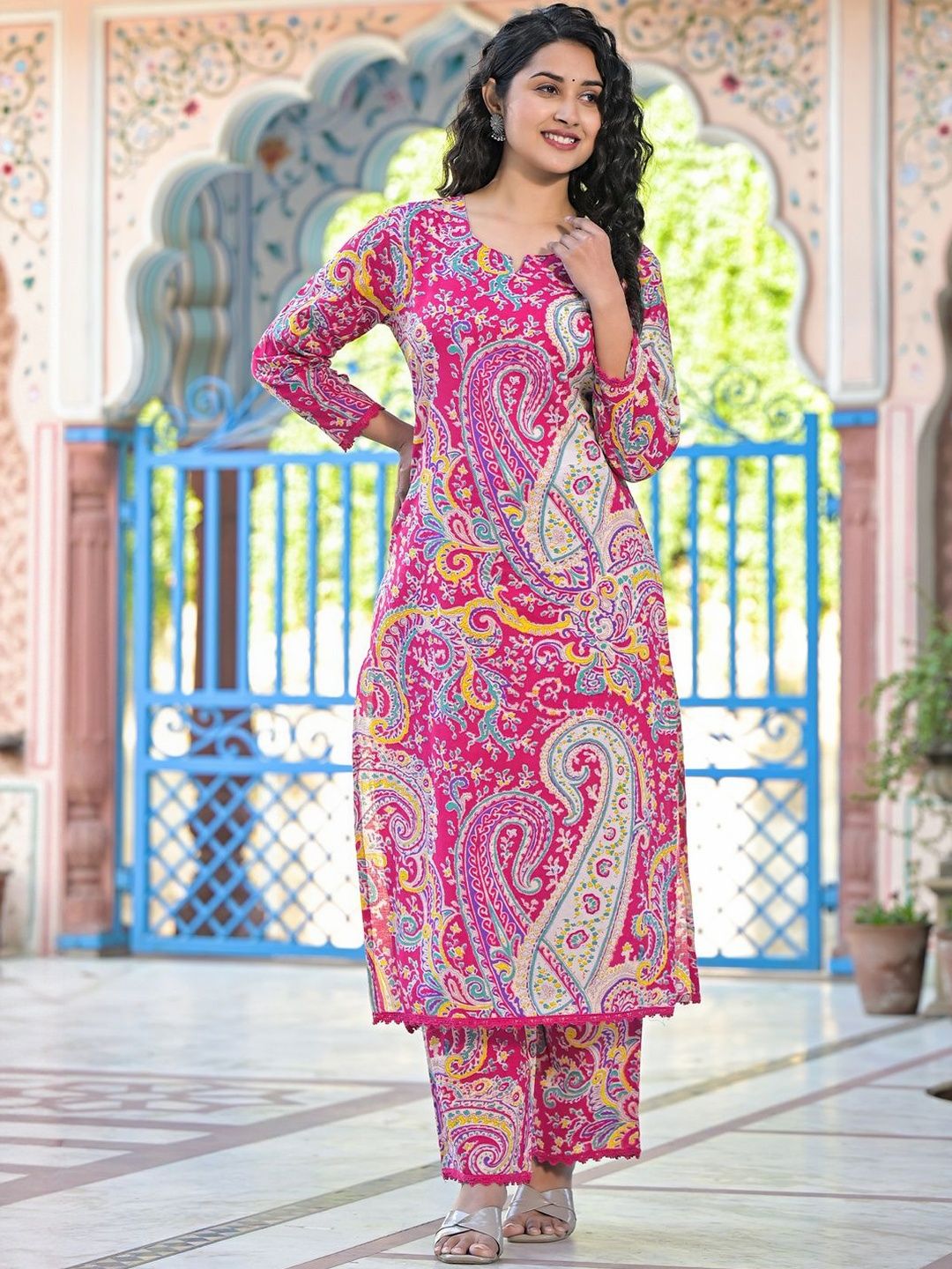 Women Paisley Printed Regular Pure Cotton Kurta with Palazzos