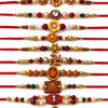Dhiyona Set Of 10 Artificial Stones & Beads Thread Rakhi With Roli Chawal Chandan Mishri