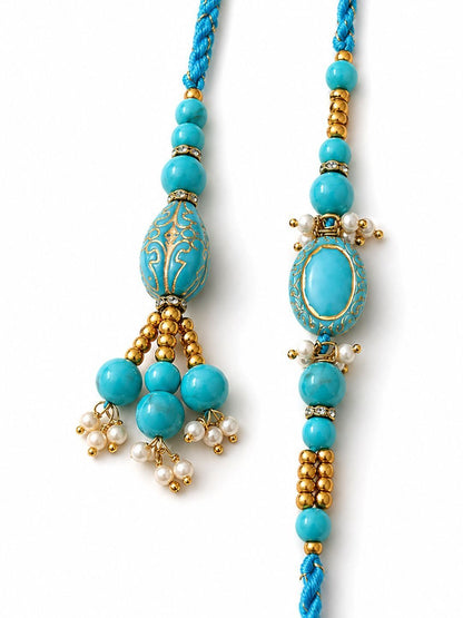 Anouk Set Of 2 Turquoise Blue Artificial Beads Bhaiya Bhabhi Rakhi