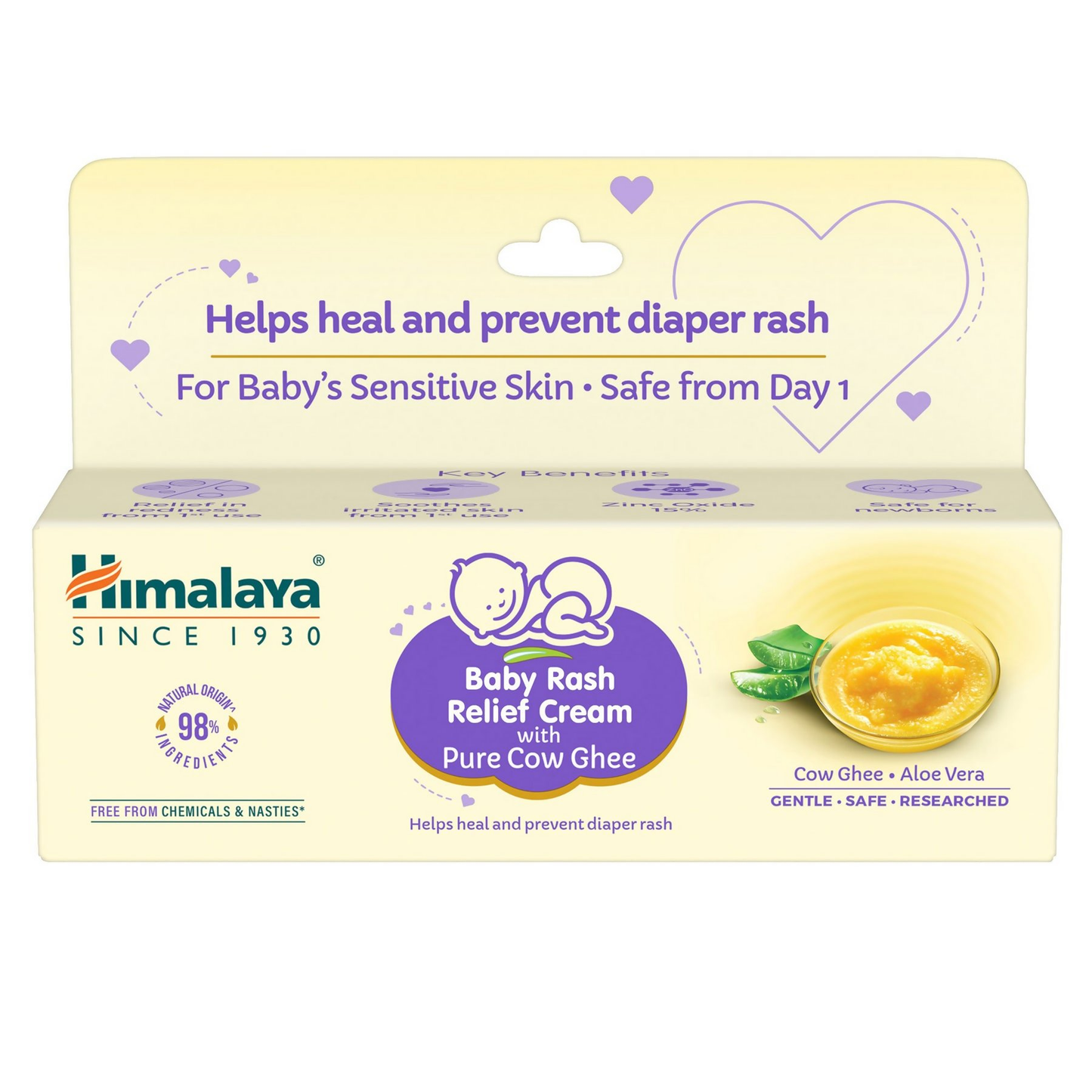 Himalaya Herbals Baby Rash Relief Cream with pure cow ghee, gentle baby body lotion for soothing skin irritation.