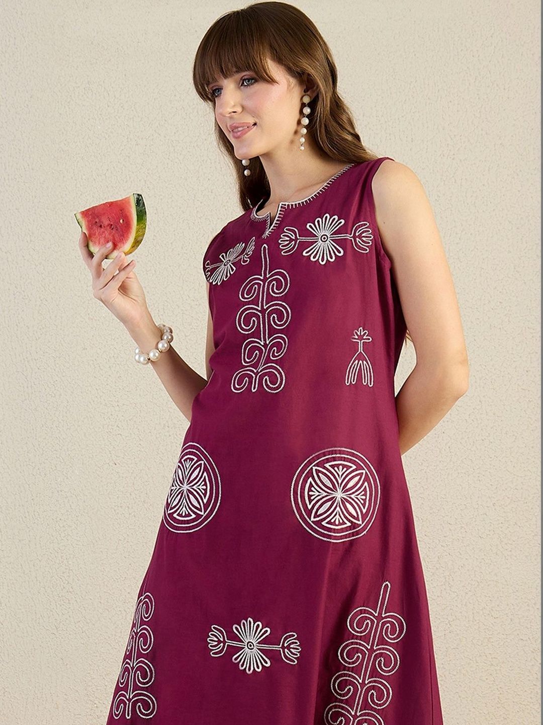 Women Ethnic Motifs Embroidered Regular Thread Work Pure Cotton Kurta with Palazzos
