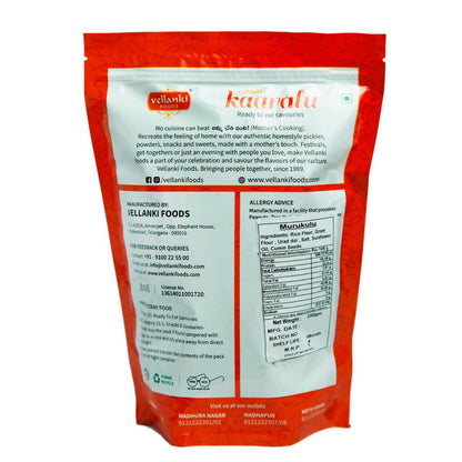 Vellanki Foods Namkeen Combo Pack with Muruku, Chegodi, Vampoosa, and Mixture, featuring North Indian snacks in 250g packs