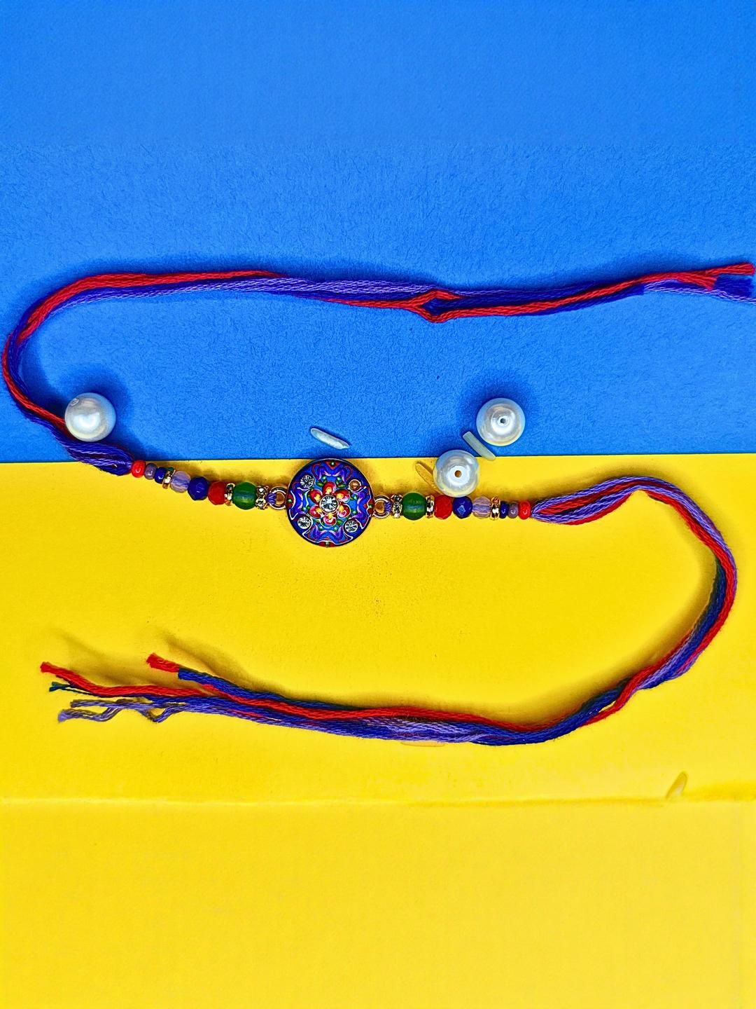 Anouk Set Of 12 Beaded Cotton Thread with AD Stones & Meenakari Designer Rakhi for Brother
