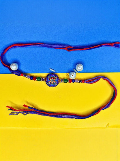 Anouk Set Of 12 Beaded Cotton Thread with AD Stones & Meenakari Designer Rakhi for Brother