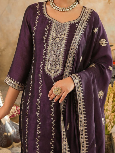 Indyancart IE Women Embroidered Straight Kurta Trousers With Dupatta Set