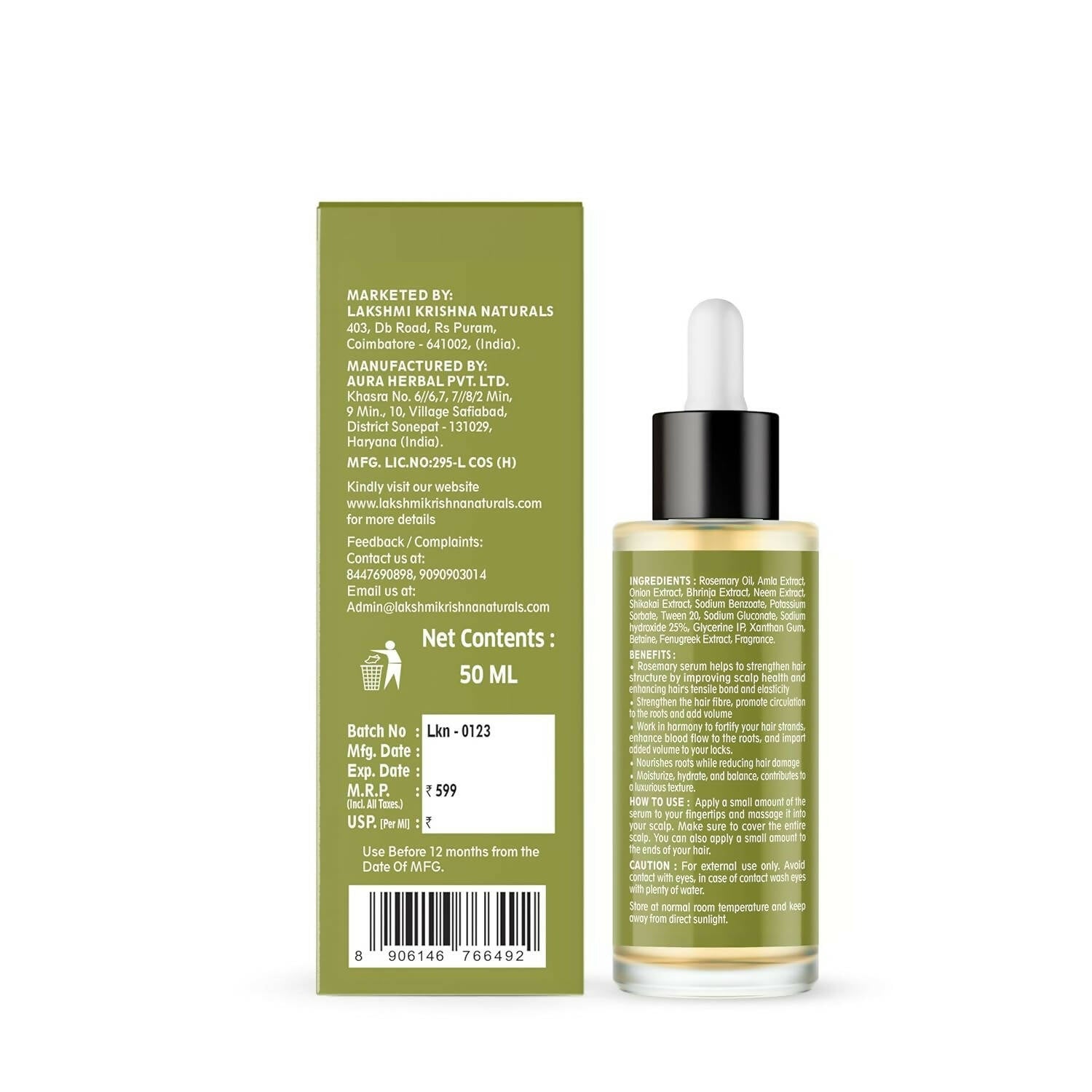 Lakshmi Krishna Naturals Rosemary Biotin Hair Growth Serum - Indyancart