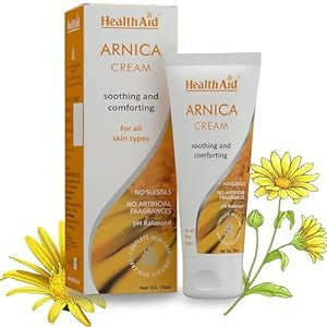 HealthAid Arnica face cream tube with a white cap, showing the product label and packaging for soothing skin care.