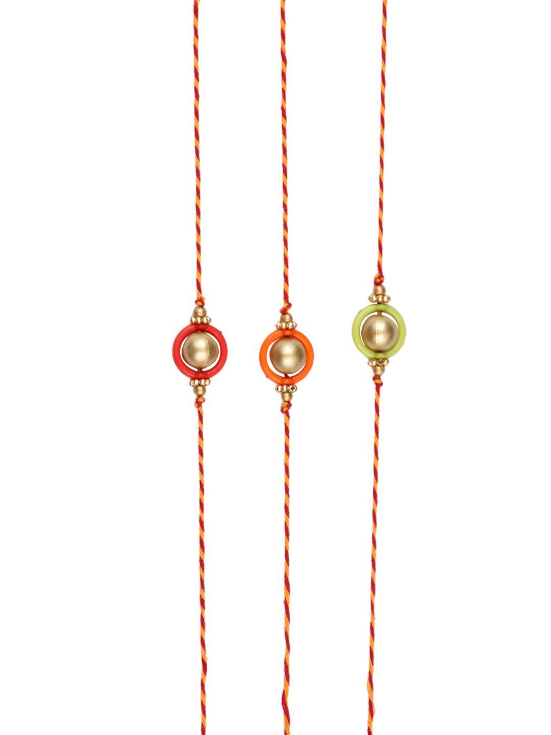 Anouk Gold Toned Set Of 3 Beaded Thread Rakhis With Roli Chawal & Greeting Card