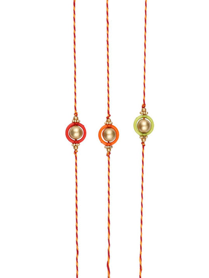 Anouk Gold Toned Set Of 3 Beaded Thread Rakhis With Roli Chawal & Greeting Card