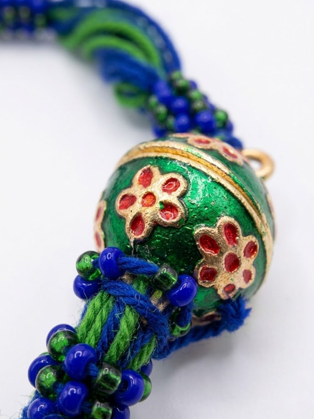 Anouk Magnetic Opening Blue Meenakari Work Thread Rakhi With Roli Chawal Chandan Mishri