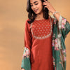 Dhiyona VA Women'sMaroon Floral Yoke Design Thread Work Straight Kurta With Trousers & Dupatta
