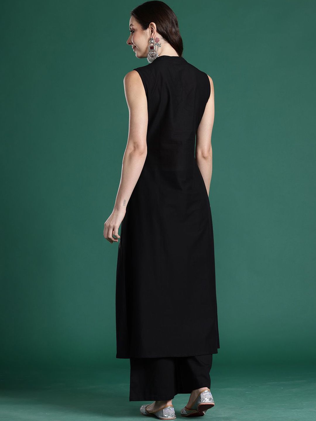 Indyancart IE Embroidered A-Line Top With Trousers Co-Ords
