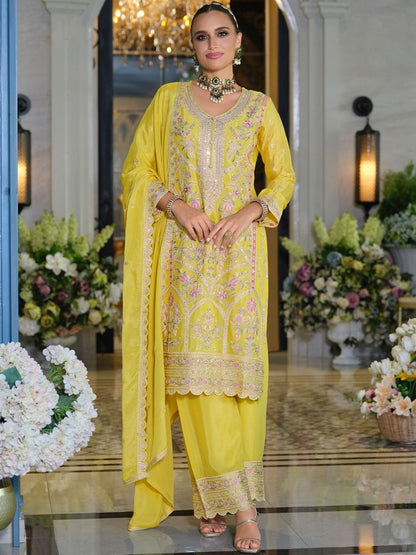 Women Ethnic Motifs Embroidered Kurta with Palazzos & Dupatta