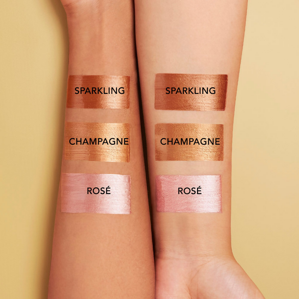 Kay Beauty Hyper Gloss liquid highlighter lip gloss in sparkling shade, with a shiny, reflective finish and smooth applicator.