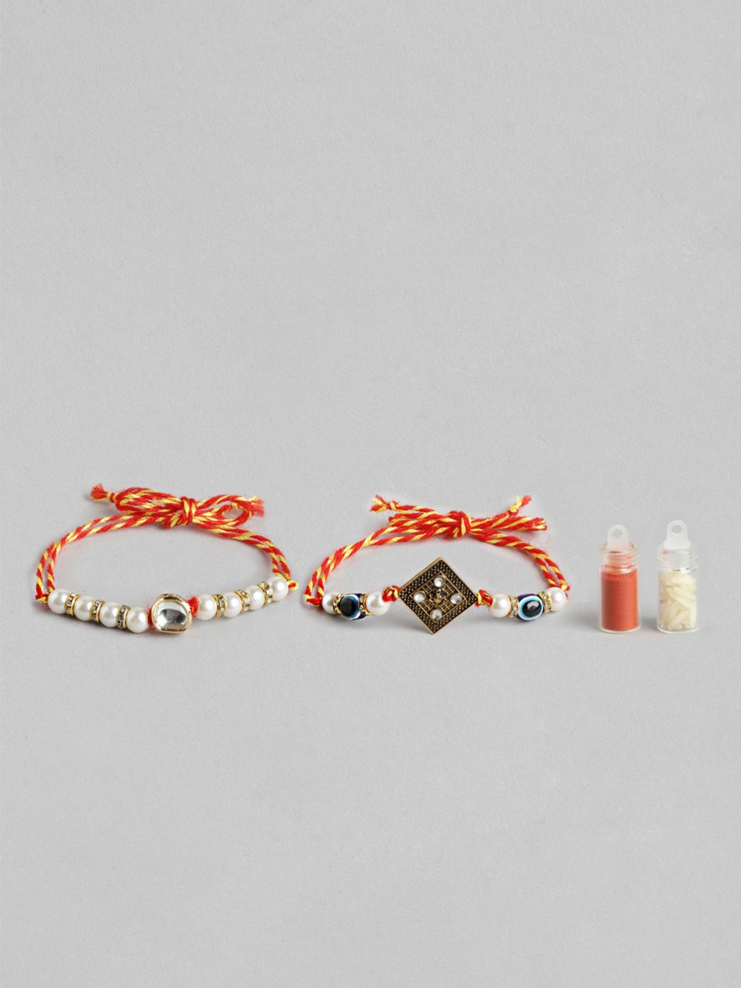 Anouk Unisex Set of 2 Beaded Bhai Bhabhi Rakhis With Roli & Chawal