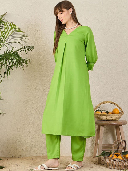 Women Solid A-Line Kurta with Trousers