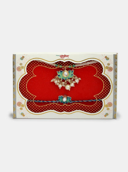 Anouk Kundan Studded And Beaded Lotus Shape Bhaiya Bhabhi Rakhis With Roli Chawal
