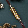 Dhiyona Set Of 4 Red Kundan-Studded & Beaded Rakhi With Roli Rice & Greeting Card